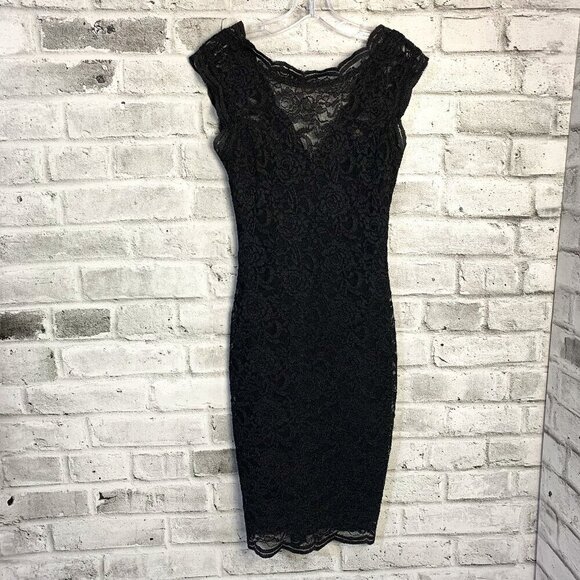 Vintage 90s Y2K Le Chateau Sheer Black Lace Overlay Sleeveless Slip Dress - Picture 1 of 16